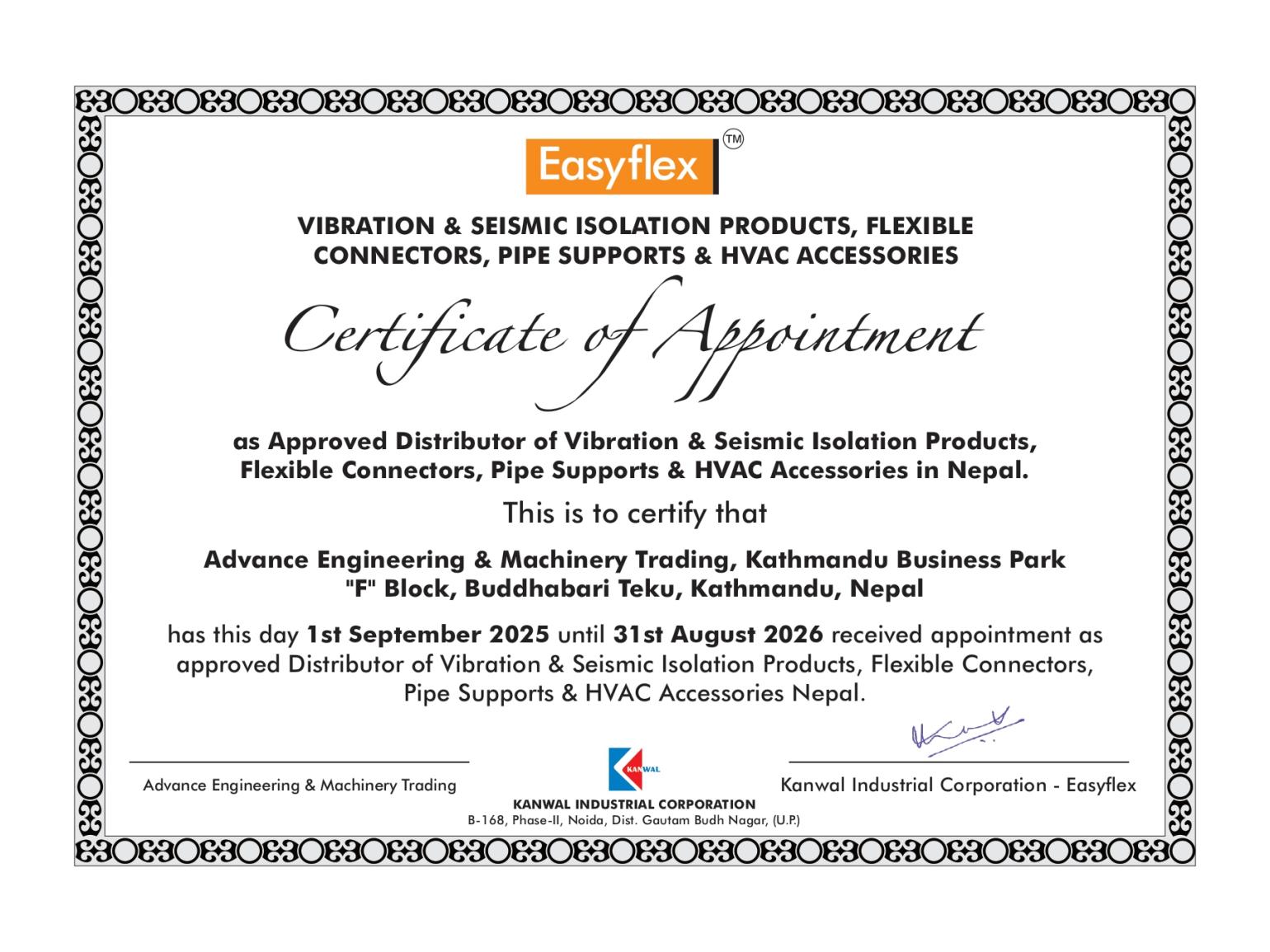 Easyflex certificate